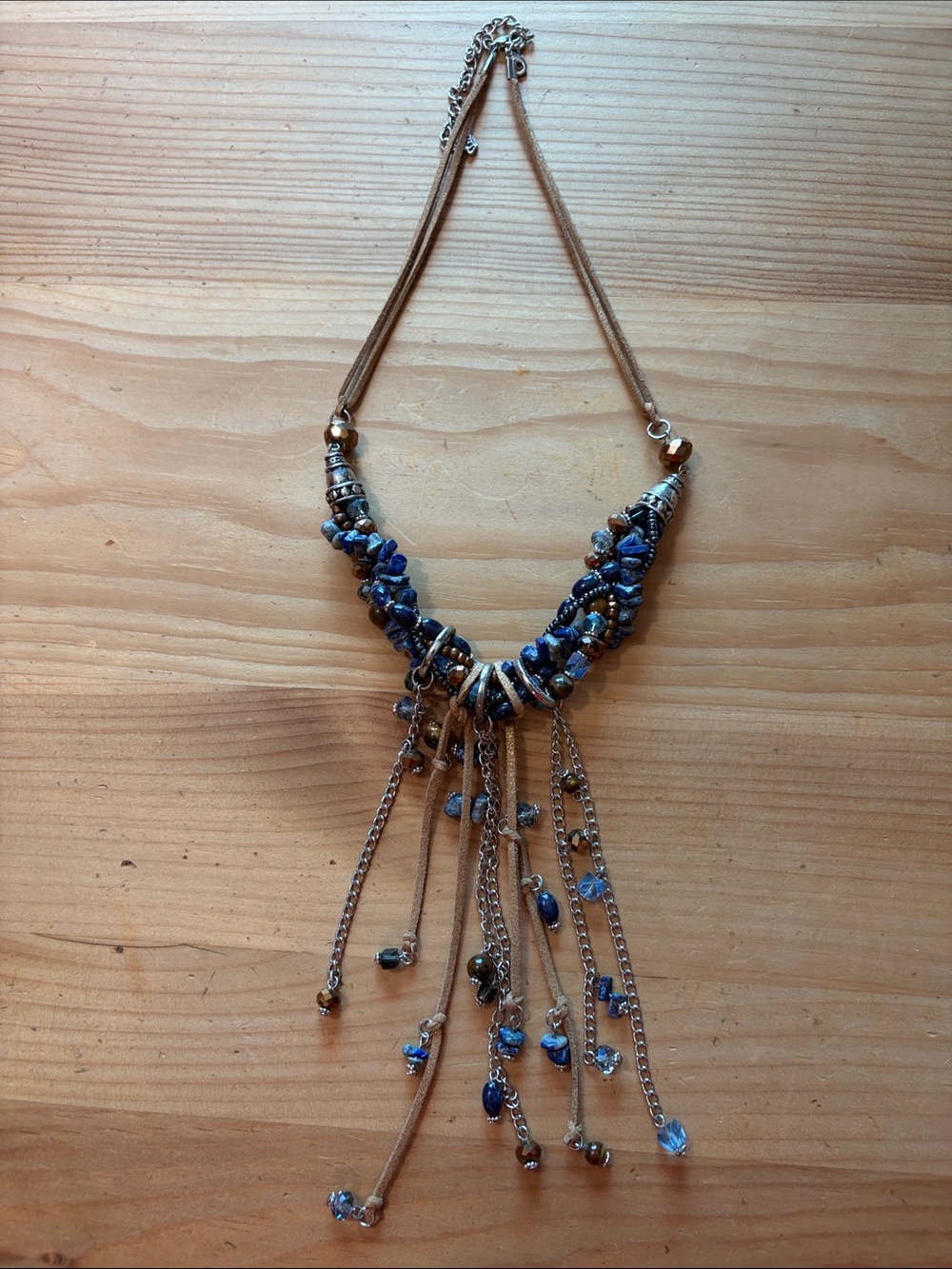 Boho Blue Beaded Fringe Necklace - Women Jewelry